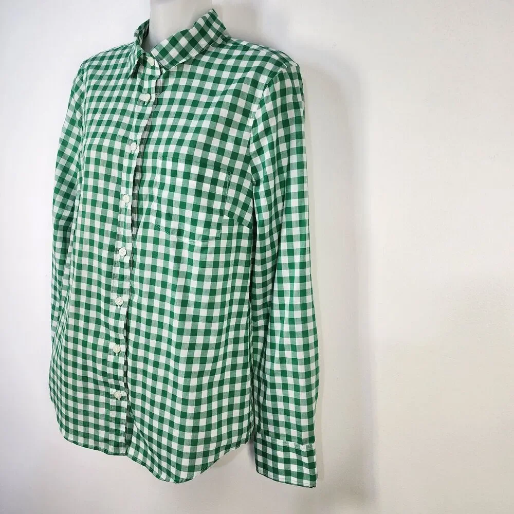 J. Crew Shirt Small Gingham Lightweight Cotton Signature Fit Button Green BZ034